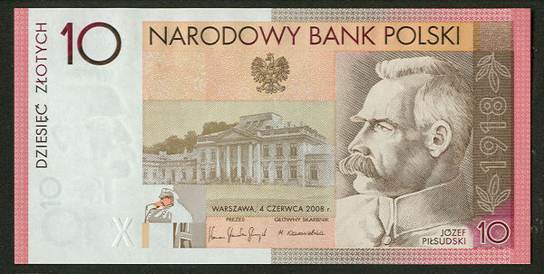 Poland 2008 10 Zolty 90th Anniversary Note
